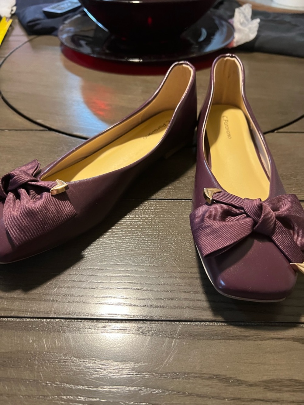 Bow-Accent Plum Ballet Flats for Women - Unbranded